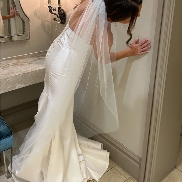 Justin Alexander Celeste Gown with French Bustle - Picture 4 of 5